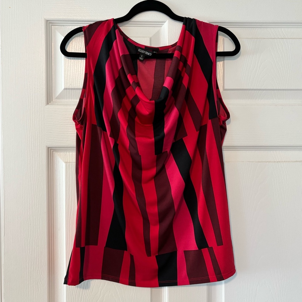 Ellen Tracy Pink and Black Geometric Cowl Neck Sleeveless Top